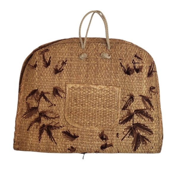 Vintage Woven Straw Palm Boho Beach Bag Tote - Picture 1 of 7